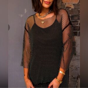 Dressed in LALA Rhinestone Mesh Dress with Slip Dress